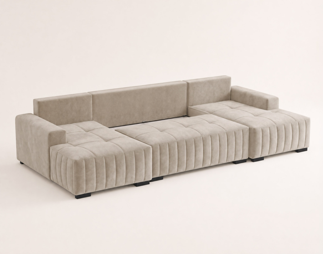 Canapé LAZARE panoramique en U 7 places convertible coffre velours | Best Mobilier