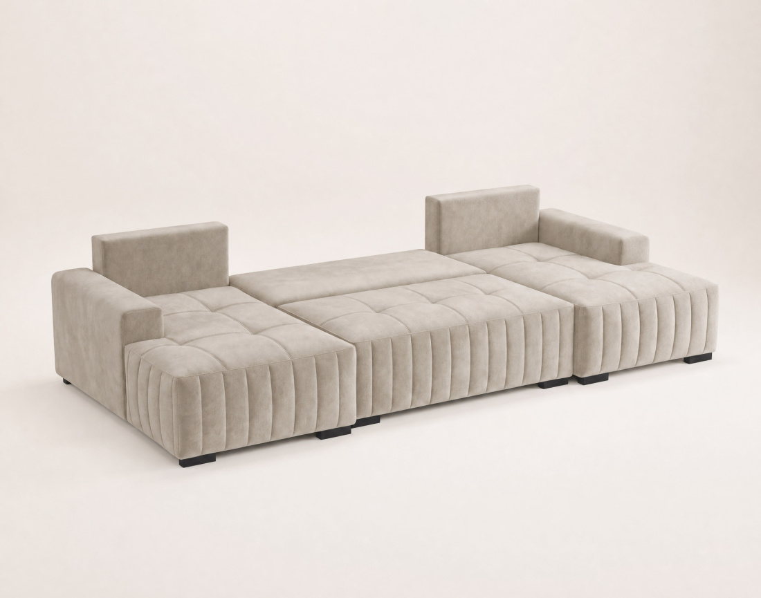 Canapé LAZARE panoramique en U 7 places convertible coffre velours | Best Mobilier
