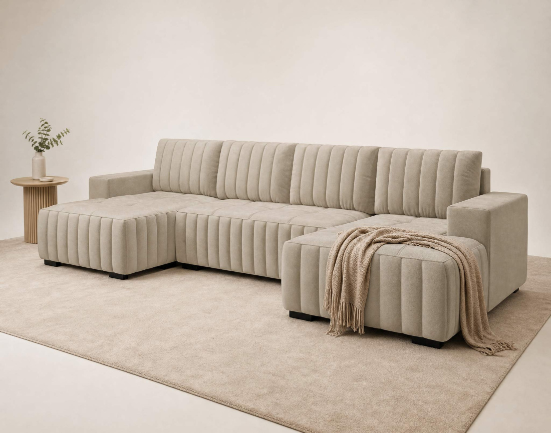 Canapé LAZARE panoramique en U 7 places convertible coffre velours | Best Mobilier