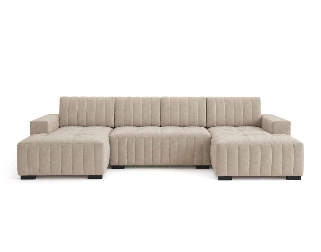 Canapé LAZARE panoramique en U 7 places convertible coffre velours | Best Mobilier