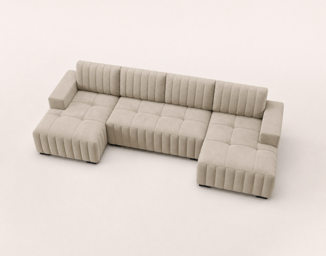 Canapé LAZARE panoramique en U 7 places convertible coffre velours | Best Mobilier