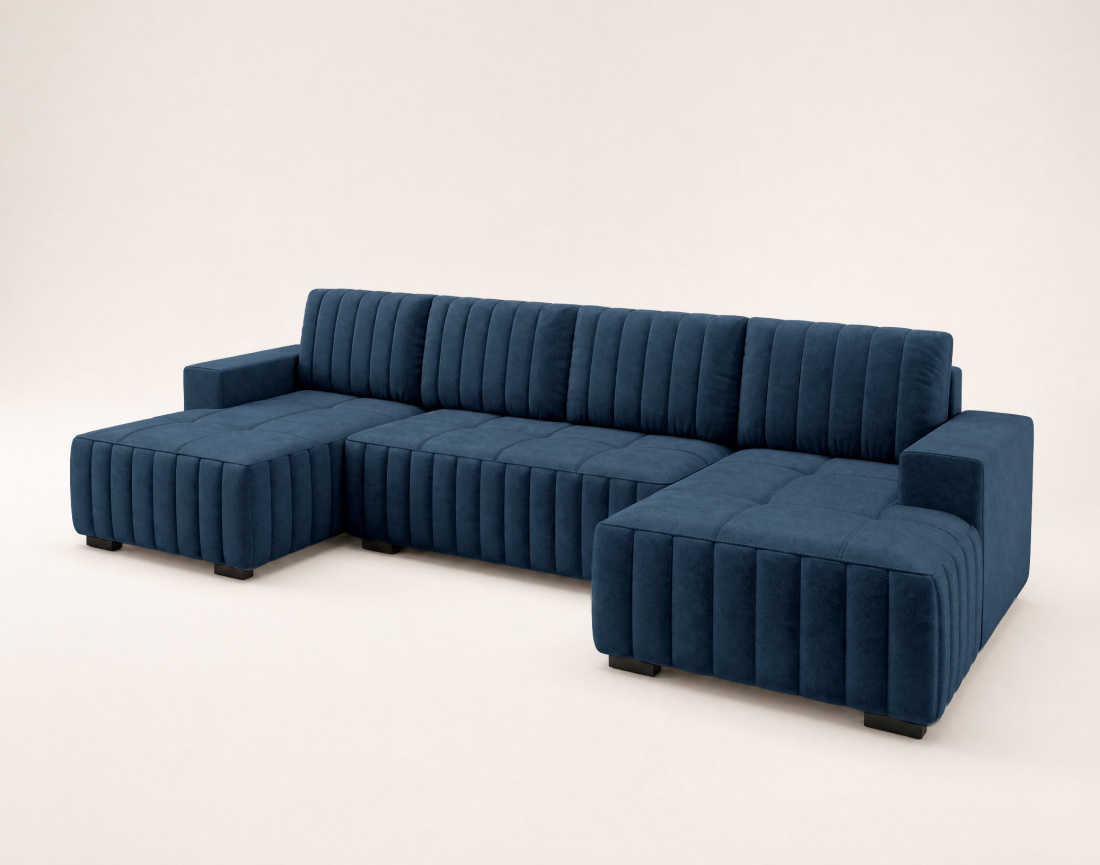 Canapé LAZARE panoramique en U 7 places convertible coffre velours | Best Mobilier