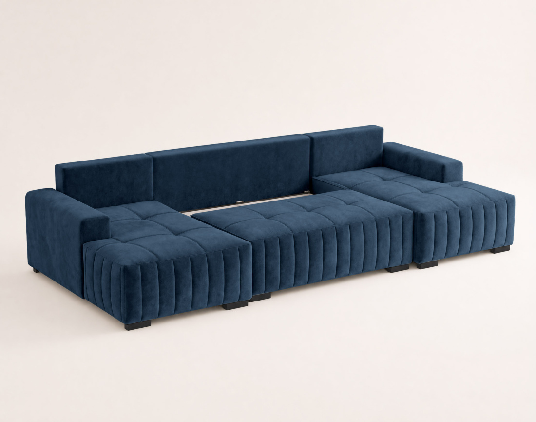 Canapé LAZARE panoramique en U 7 places convertible coffre velours | Best Mobilier