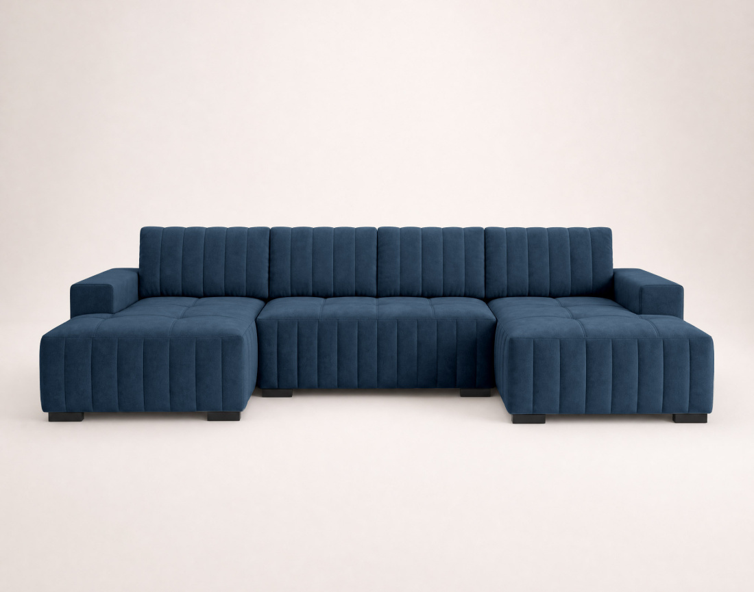 Canapé LAZARE panoramique en U 7 places convertible coffre velours | Best Mobilier