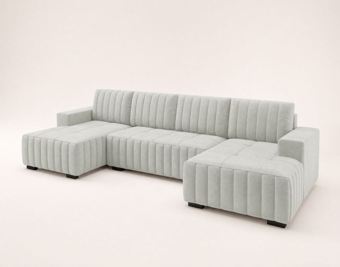 Canapé LAZARE panoramique en U 7 places convertible coffre velours | Best Mobilier