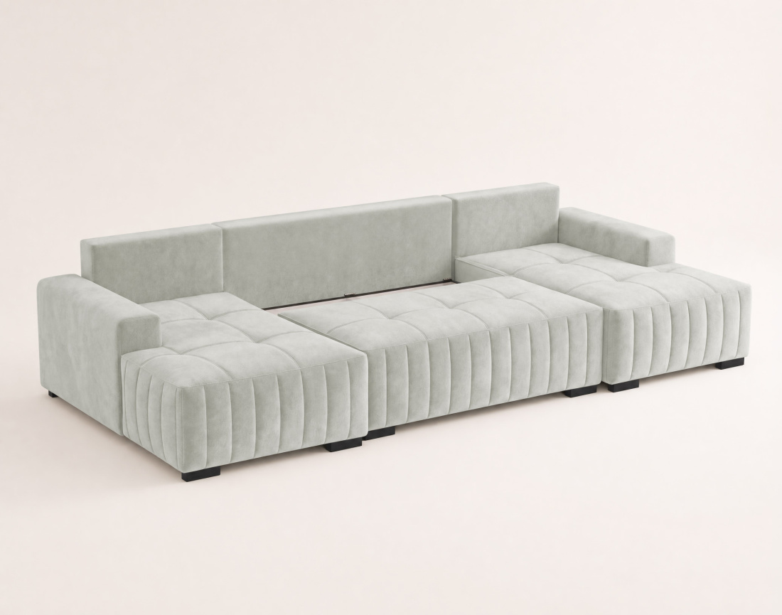 Canapé LAZARE panoramique en U 7 places convertible coffre velours | Best Mobilier