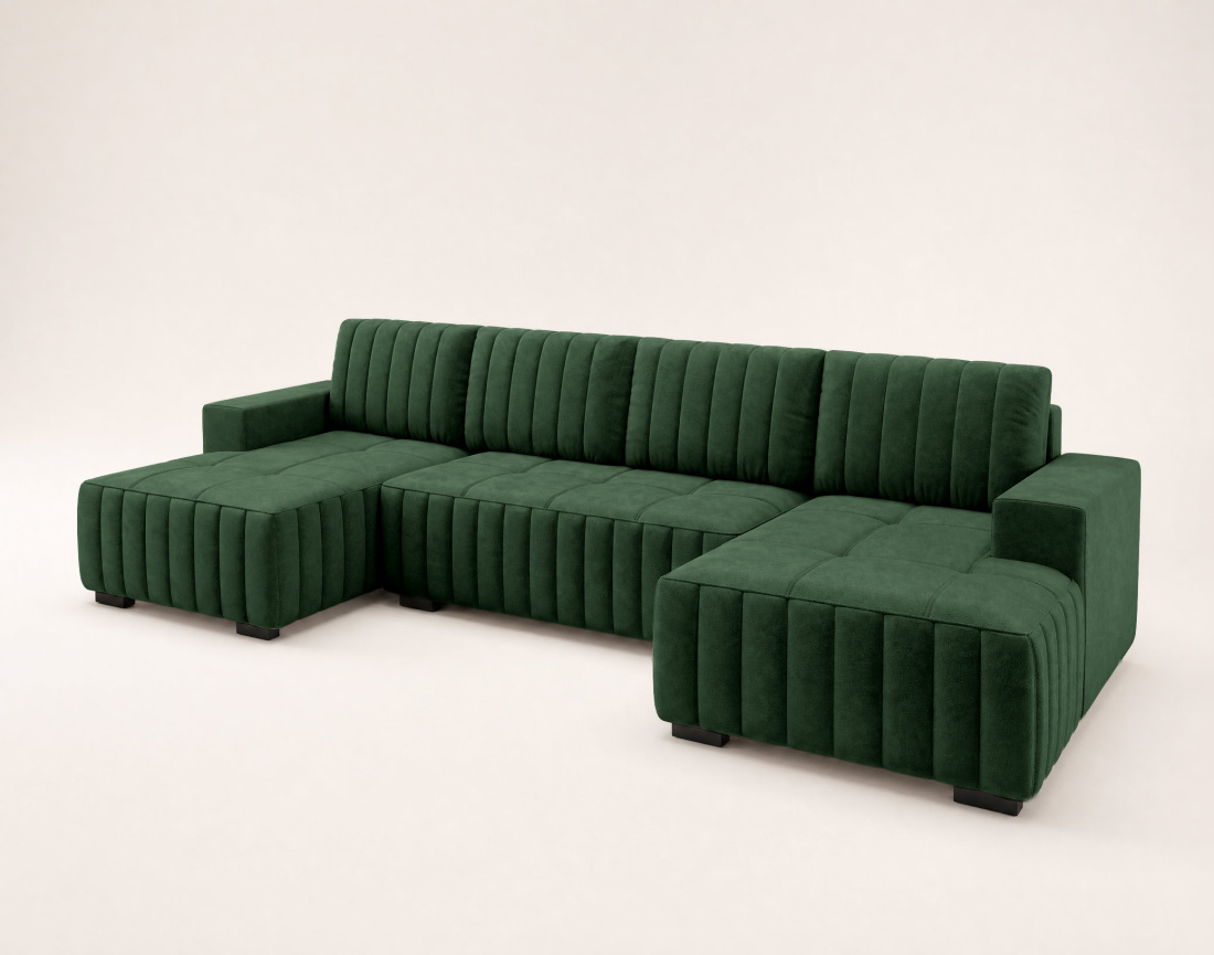 Canapé LAZARE panoramique en U 7 places convertible coffre velours | Best Mobilier