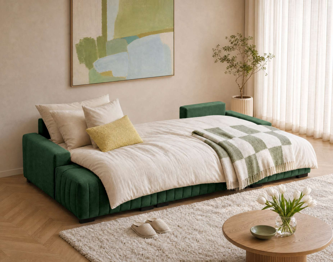 Canapé LAZARE panoramique en U 7 places convertible coffre velours | Best Mobilier