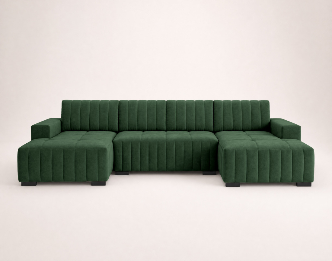 Canapé LAZARE panoramique en U 7 places convertible coffre velours | Best Mobilier