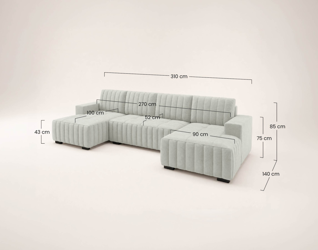 Canapé LAZARE panoramique en U 7 places convertible coffre velours | Best Mobilier