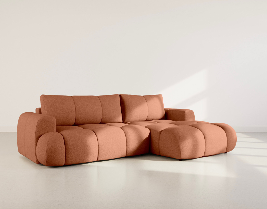 Canapé YULIN d'angle droit 4 places convertible avec coffre en tissu bouclette Yulin - Best Mobilier