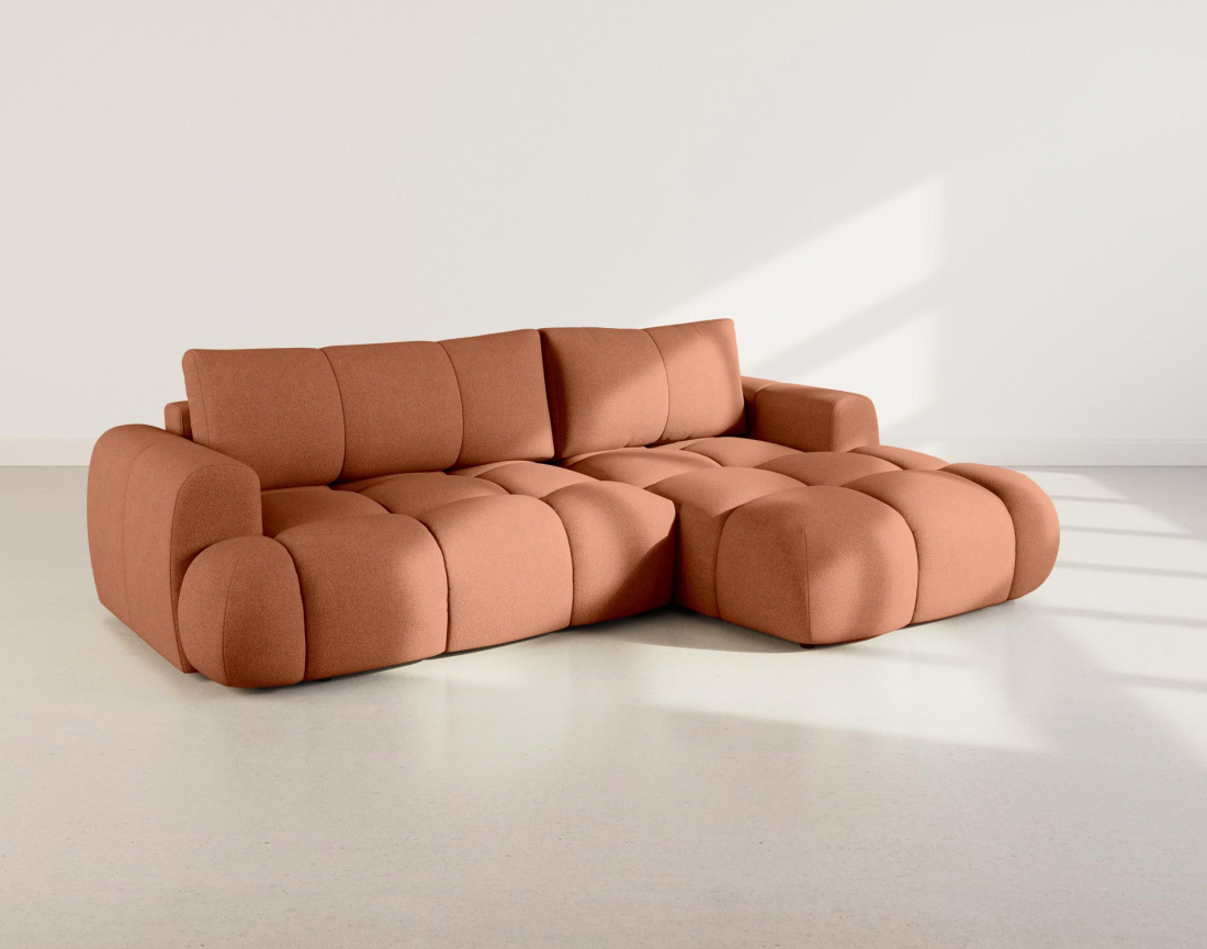 Canapé YULIN d'angle droit 4 places convertible avec coffre en tissu bouclette Yulin - Best Mobilier