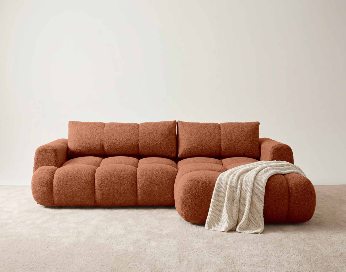 Canapé YULIN d'angle droit 4 places convertible avec coffre en tissu bouclette Yulin - Best Mobilier