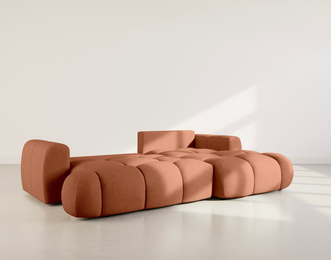 Canapé YULIN d'angle droit 4 places convertible avec coffre en tissu bouclette Yulin - Best Mobilier