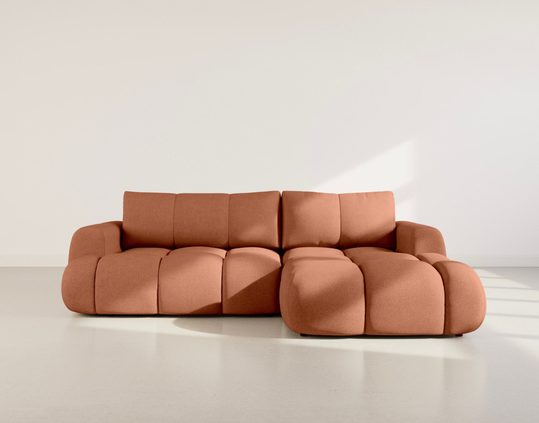 Canapé YULIN d'angle droit 4 places convertible avec coffre en tissu bouclette Yulin - Best Mobilier