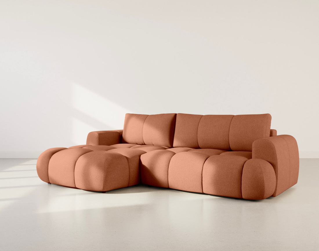 Canapé YULIN d'angle 4 places convertible en tissu bouclette - Best Mobilier