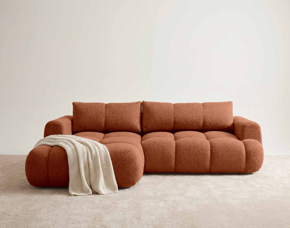 Canapé YULIN d'angle 4 places convertible en tissu bouclette - Best Mobilier