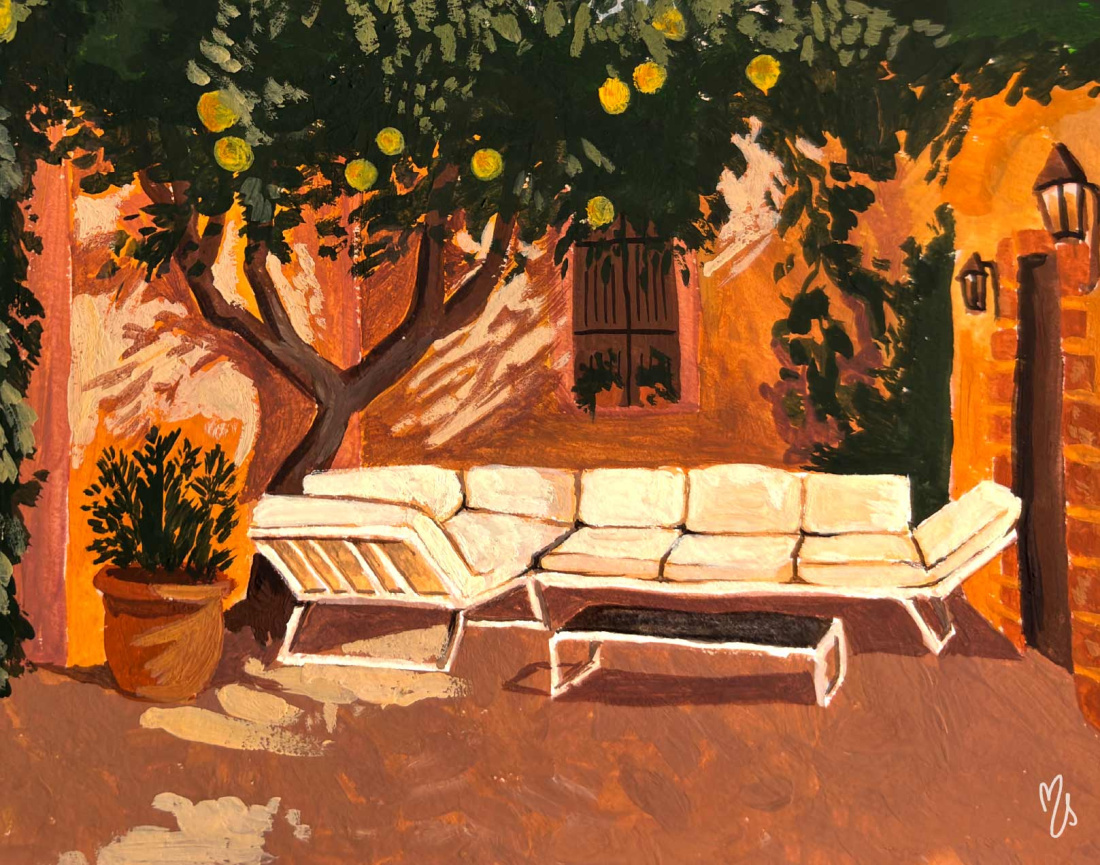 Salon de jardin d’angle en acier blanc 5 places coussin beige et table incluse Konna
