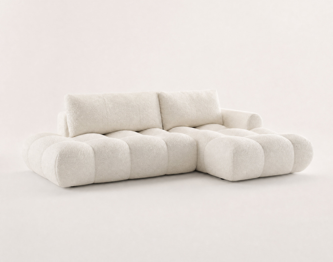 Canapé YULIN d'angle ouvert droit 4 places convertible coffre tissu bouclette | Best Mobilier