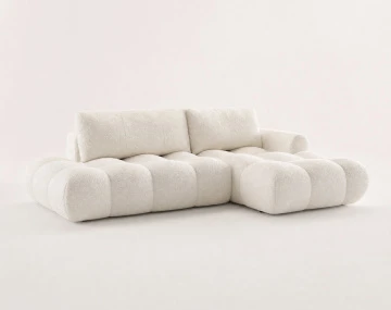 Canapé YULIN d'angle ouvert droit 4 places convertible coffre tissu bouclette | Best Mobilier