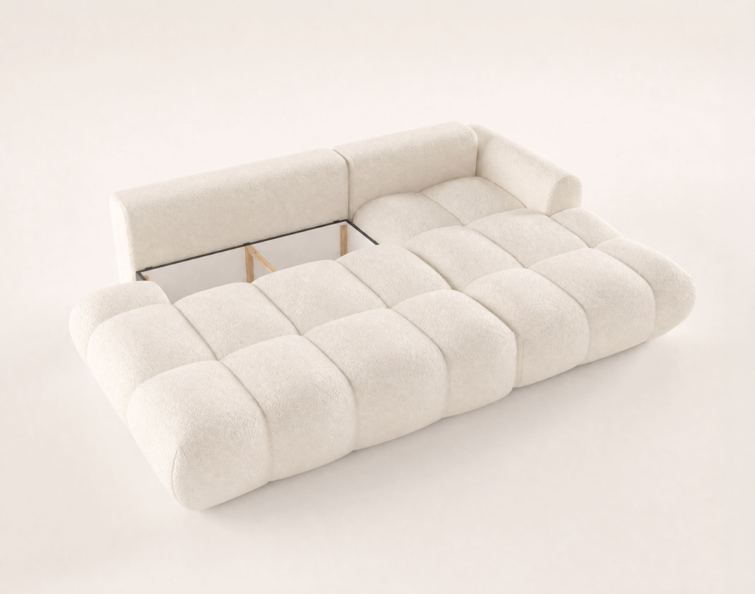 Canapé YULIN d'angle ouvert droit 4 places convertible coffre tissu bouclette | Best Mobilier