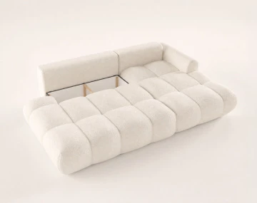 Canapé YULIN d'angle ouvert droit 4 places convertible coffre tissu bouclette | Best Mobilier