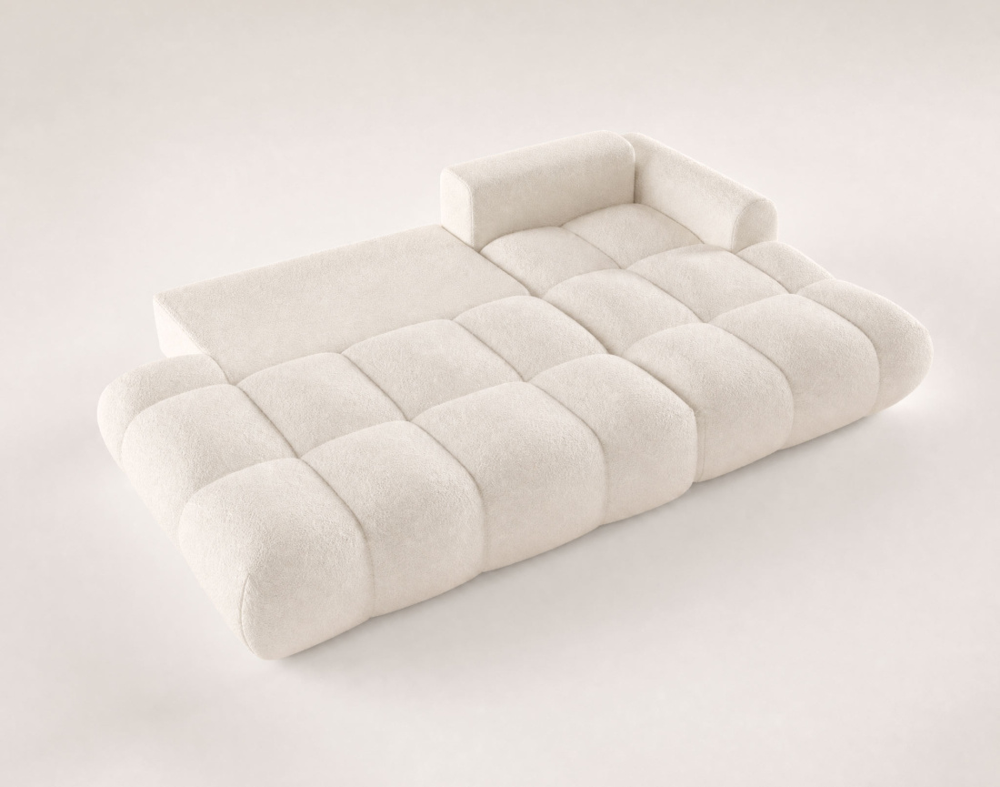 Canapé YULIN d'angle ouvert droit 4 places convertible coffre tissu bouclette | Best Mobilier