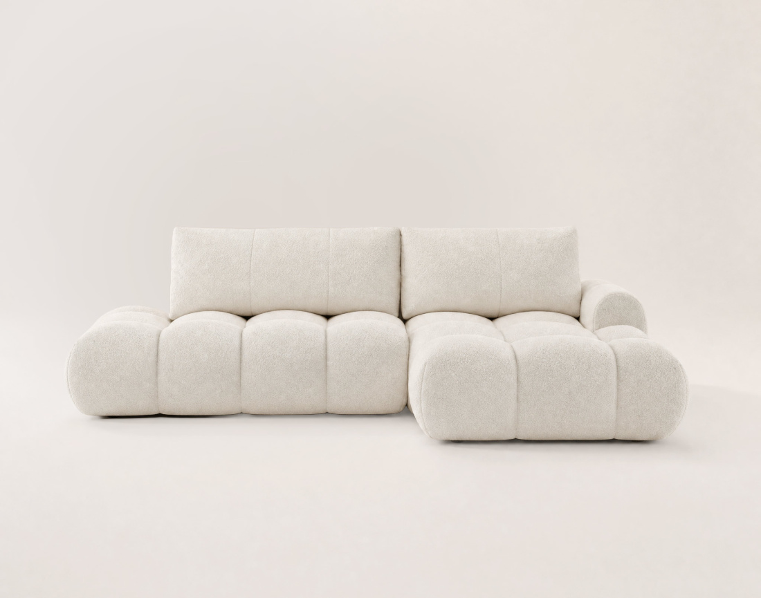 Canapé YULIN d'angle ouvert droit 4 places convertible coffre tissu bouclette | Best Mobilier