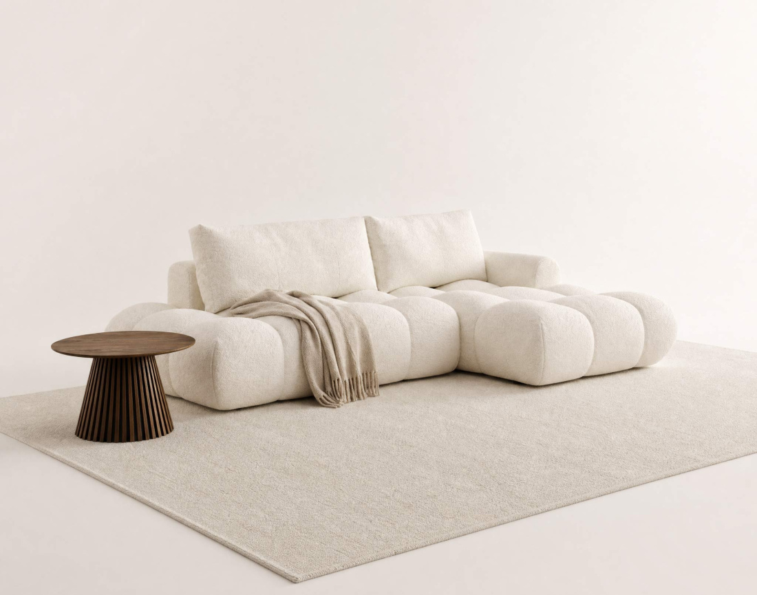 Canapé YULIN d'angle ouvert droit 4 places convertible coffre tissu bouclette | Best Mobilier