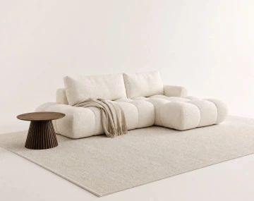 Canapé YULIN d'angle ouvert droit 4 places convertible coffre tissu bouclette | Best Mobilier