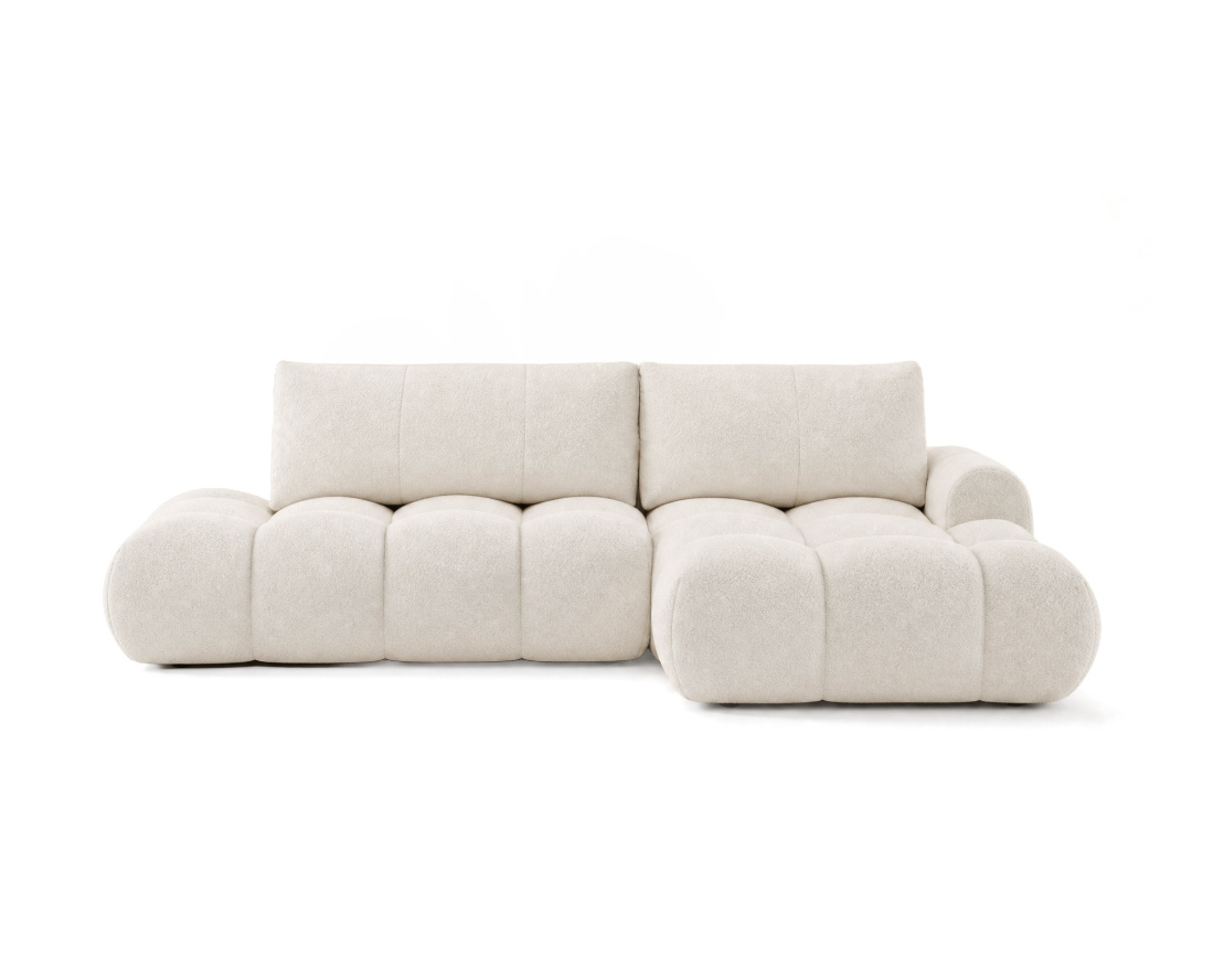 Canapé YULIN d'angle ouvert droit 4 places convertible coffre tissu bouclette | Best Mobilier