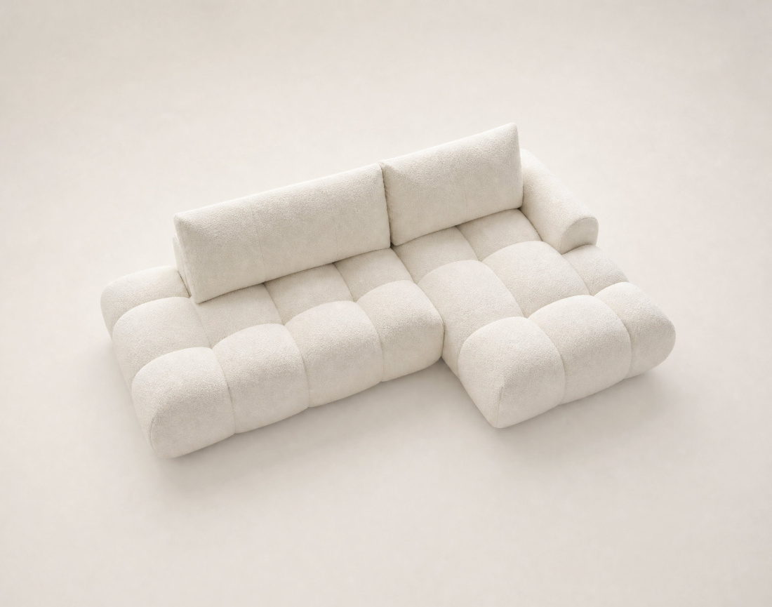 Canapé YULIN d'angle ouvert droit 4 places convertible coffre tissu bouclette | Best Mobilier