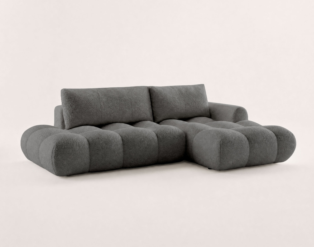 Canapé YULIN d'angle ouvert droit 4 places convertible coffre tissu bouclette | Best Mobilier