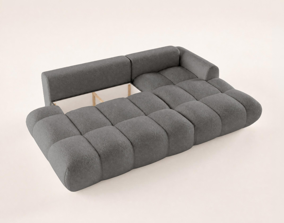 Canapé YULIN d'angle ouvert droit 4 places convertible coffre tissu bouclette | Best Mobilier