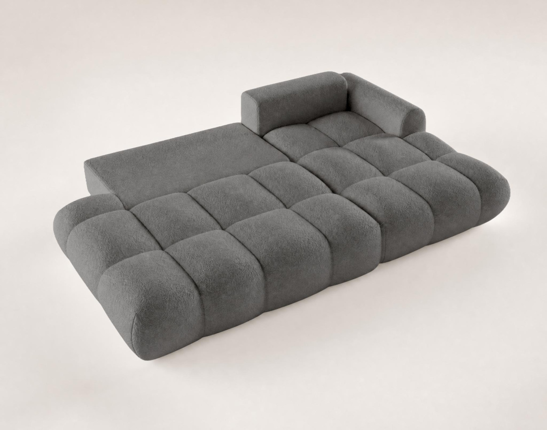 Canapé YULIN d'angle ouvert droit 4 places convertible coffre tissu bouclette | Best Mobilier