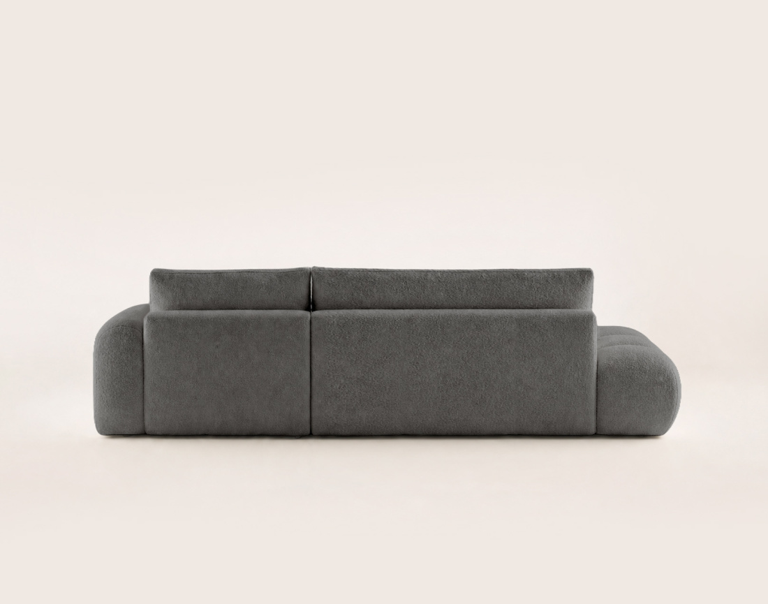 Canapé YULIN d'angle ouvert droit 4 places convertible coffre tissu bouclette | Best Mobilier