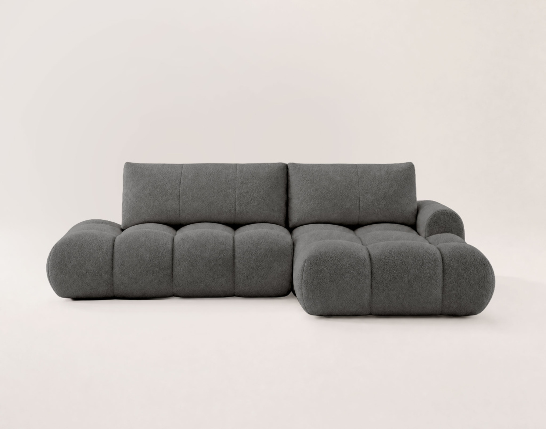 Canapé YULIN d'angle ouvert droit 4 places convertible coffre tissu bouclette | Best Mobilier