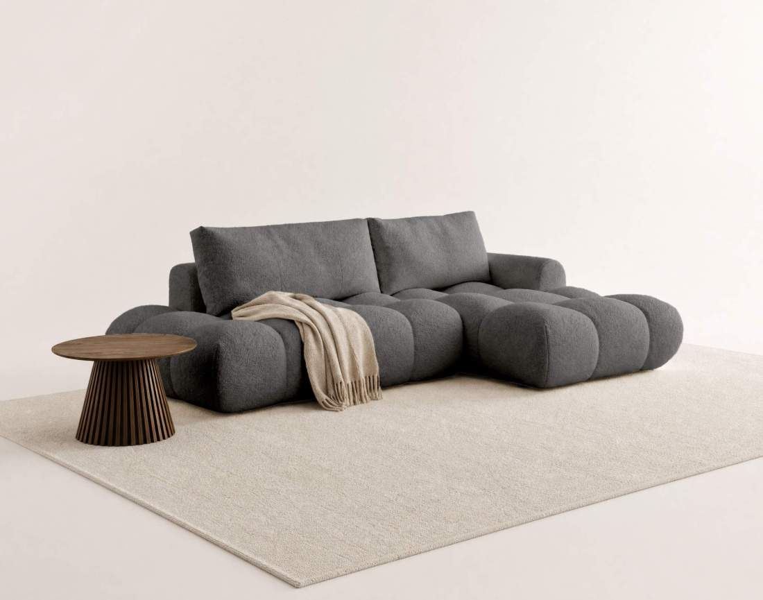 Canapé YULIN d'angle ouvert droit 4 places convertible coffre tissu bouclette | Best Mobilier