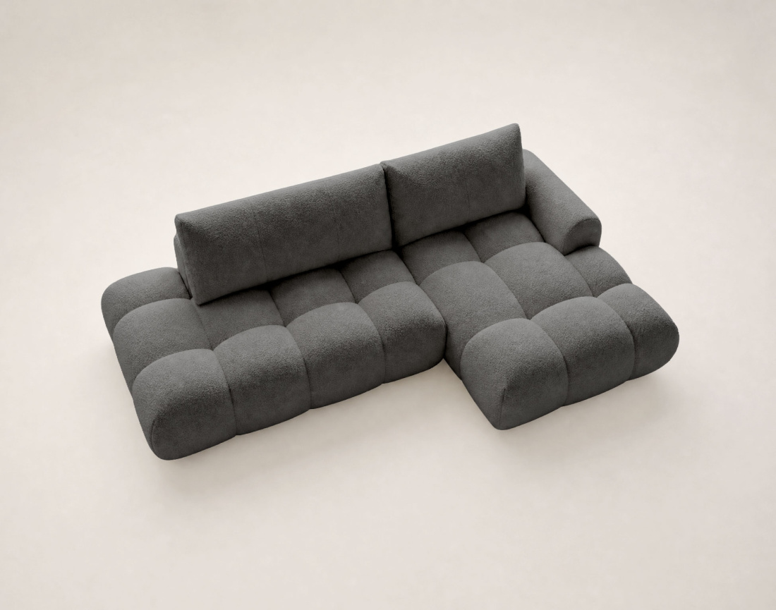 Canapé YULIN d'angle ouvert droit 4 places convertible coffre tissu bouclette | Best Mobilier