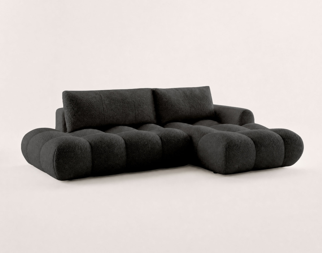 Canapé YULIN d'angle ouvert droit 4 places convertible coffre tissu bouclette | Best Mobilier