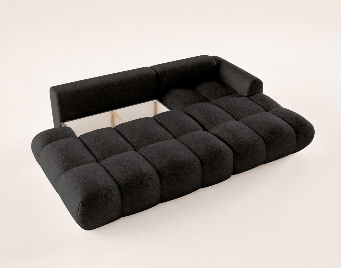 Canapé YULIN d'angle ouvert droit 4 places convertible coffre tissu bouclette | Best Mobilier