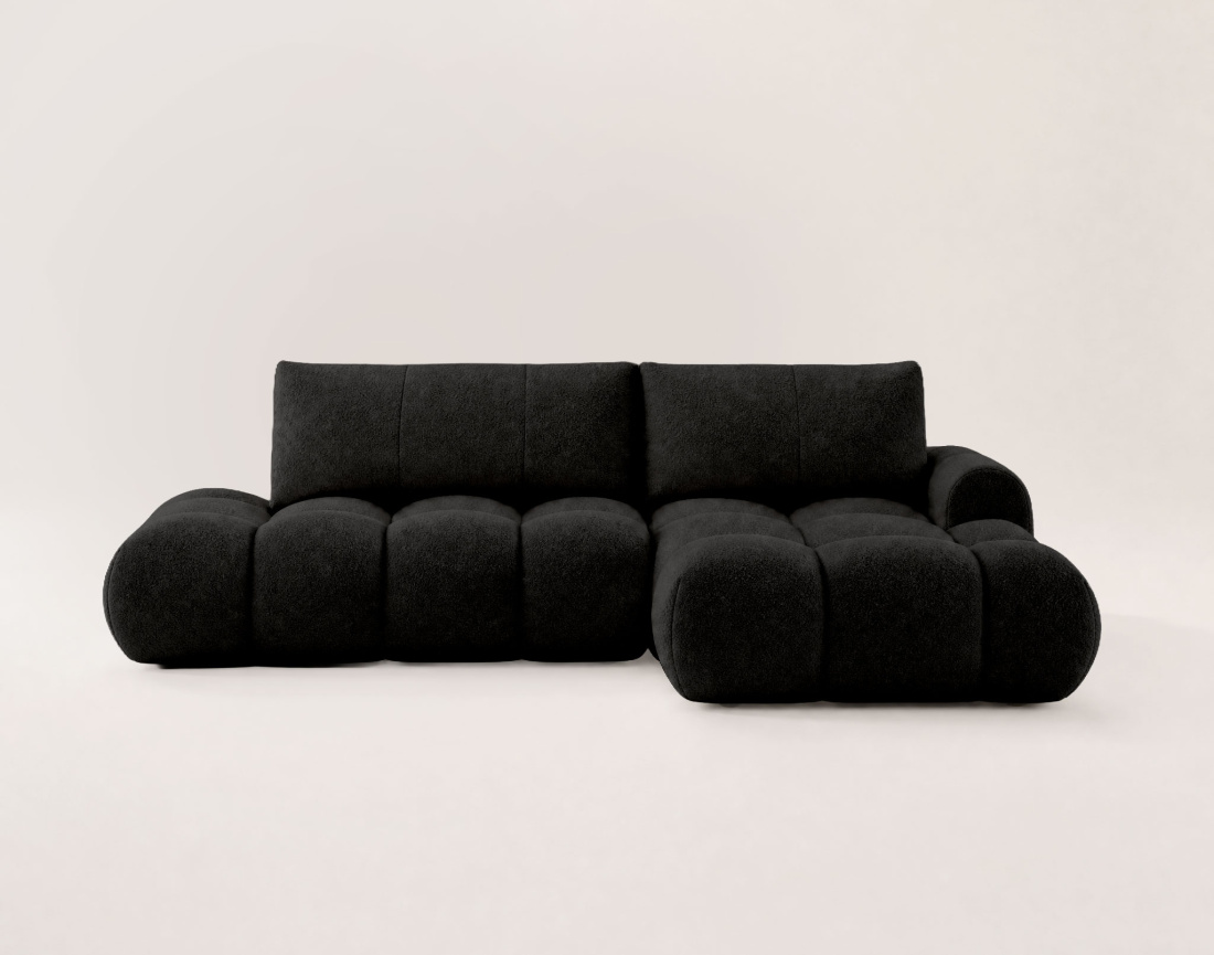 Canapé YULIN d'angle ouvert droit 4 places convertible coffre tissu bouclette | Best Mobilier