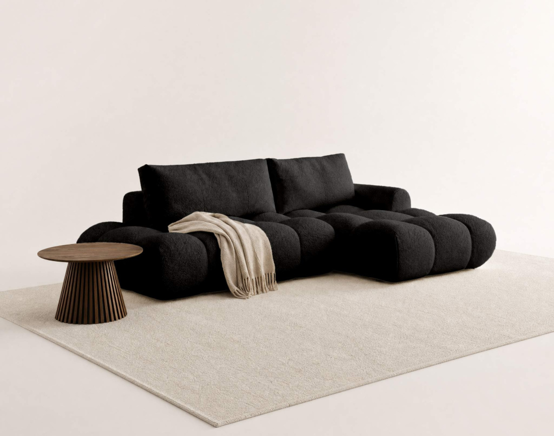 Canapé YULIN d'angle ouvert droit 4 places convertible coffre tissu bouclette | Best Mobilier