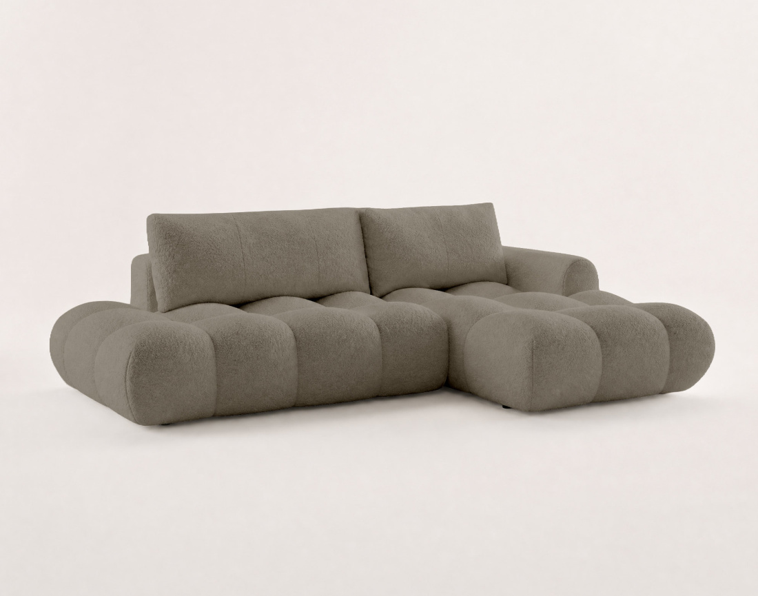 Canapé YULIN d'angle ouvert droit 4 places convertible coffre tissu bouclette | Best Mobilier