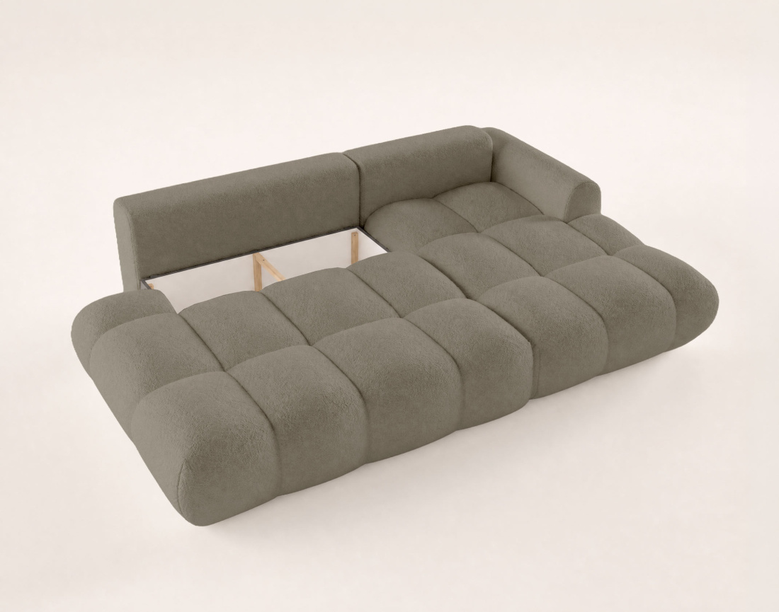 Canapé YULIN d'angle ouvert droit 4 places convertible coffre tissu bouclette | Best Mobilier