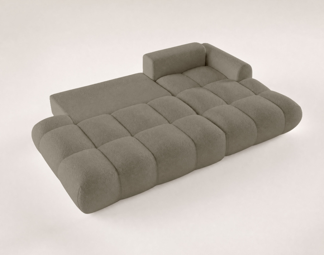 Canapé YULIN d'angle ouvert droit 4 places convertible coffre tissu bouclette | Best Mobilier