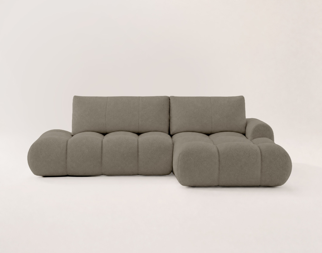 Canapé YULIN d'angle ouvert droit 4 places convertible coffre tissu bouclette | Best Mobilier