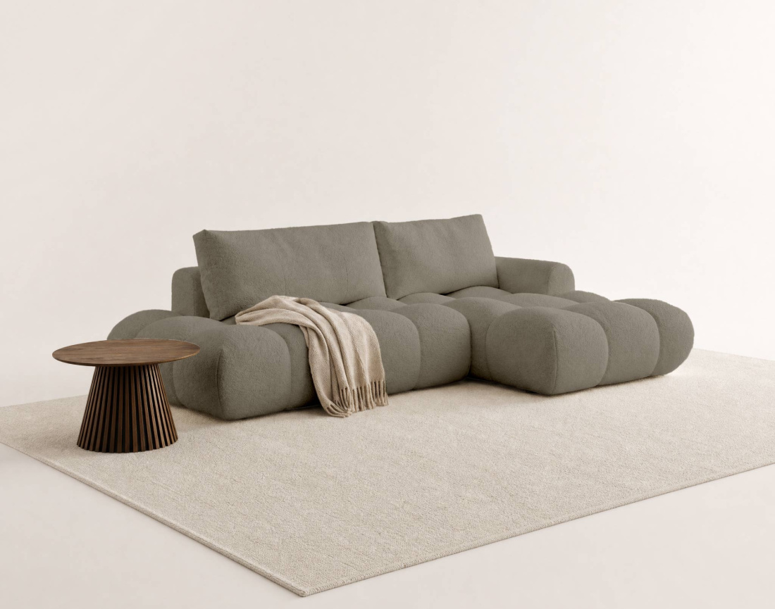 Canapé YULIN d'angle ouvert droit 4 places convertible coffre tissu bouclette | Best Mobilier