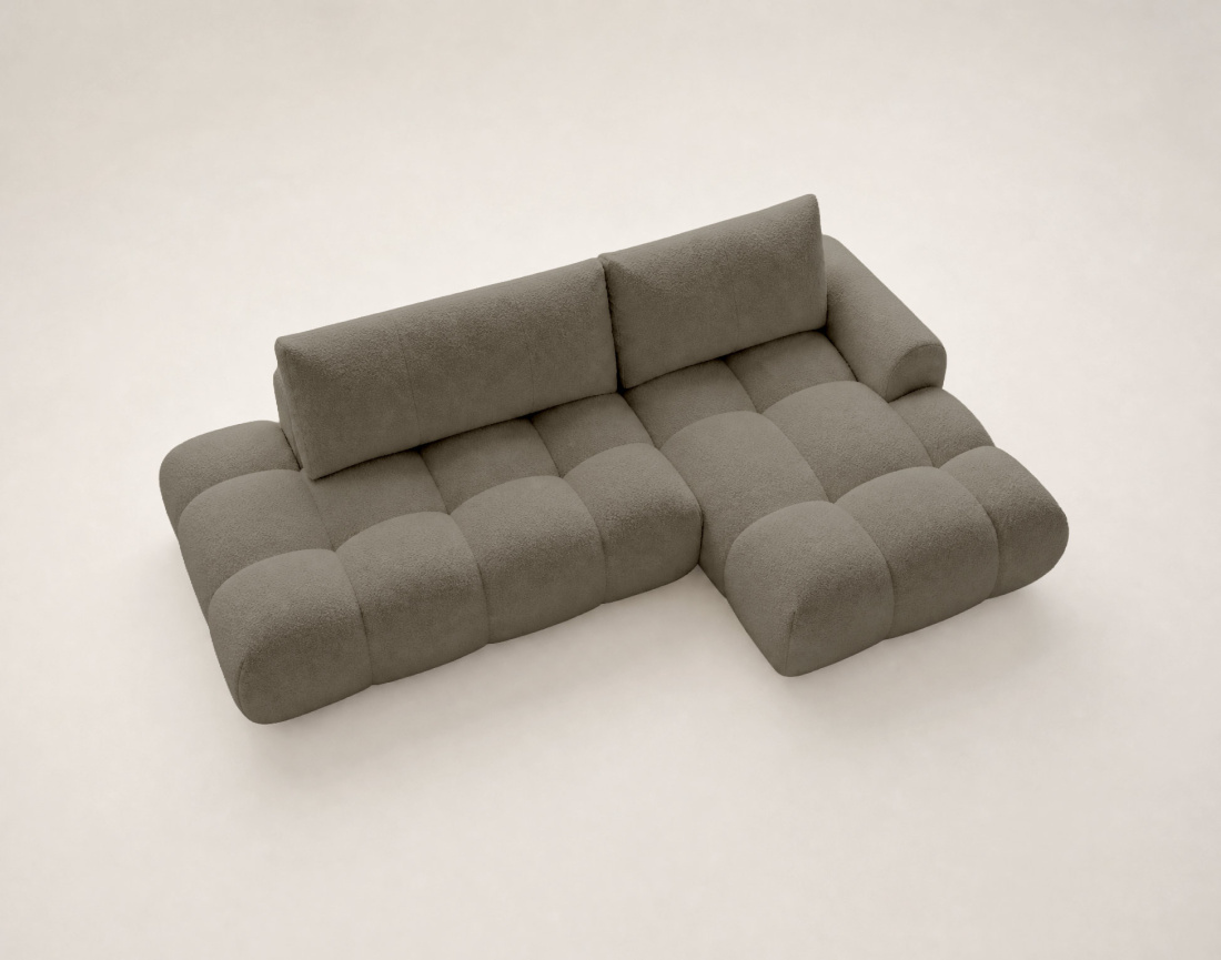 Canapé YULIN d'angle ouvert droit 4 places convertible coffre tissu bouclette | Best Mobilier