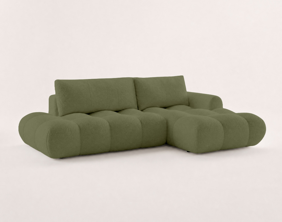 Canapé YULIN d'angle ouvert droit 4 places convertible coffre tissu bouclette | Best Mobilier